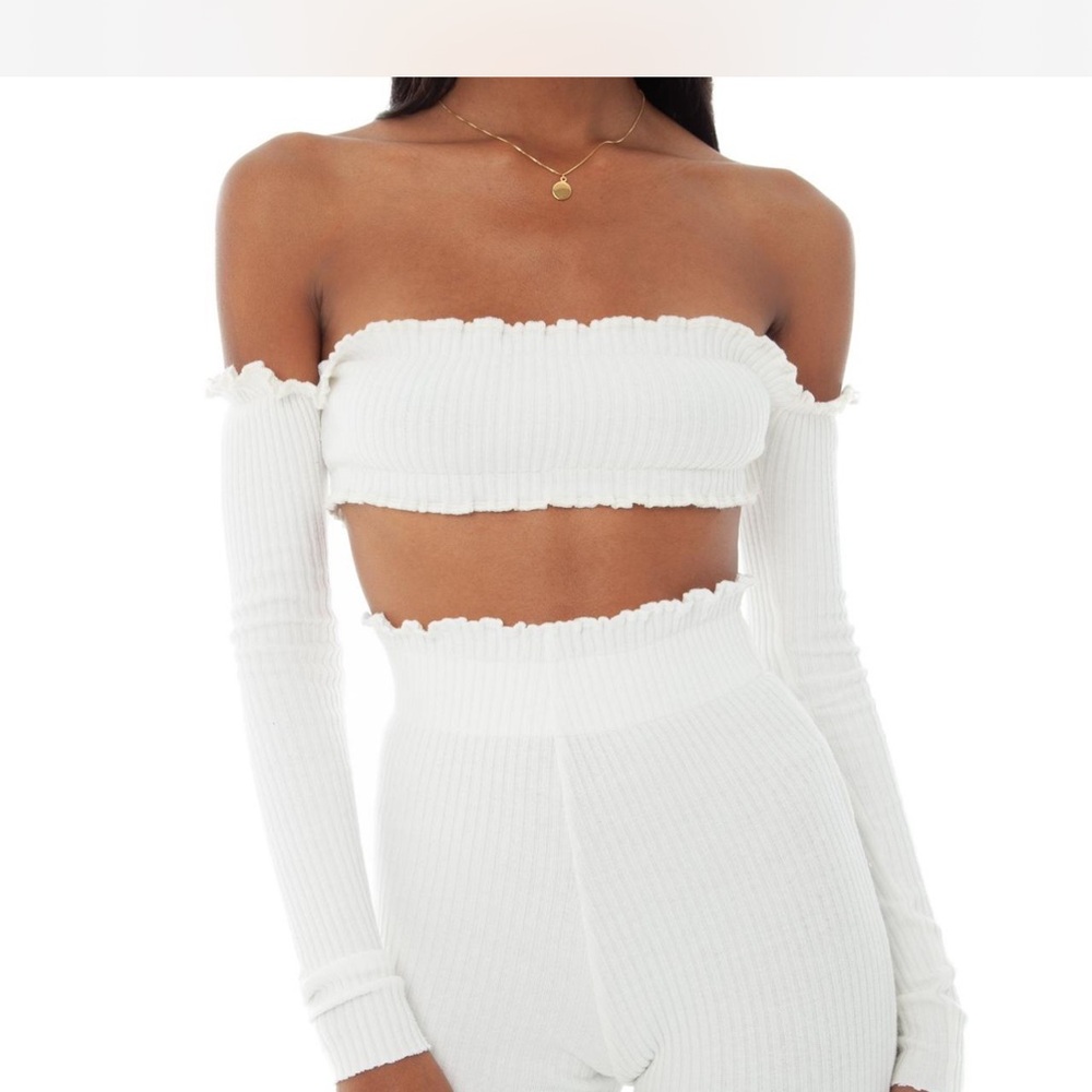 Fashion Nova White Ruffled Fitted Crop Top
